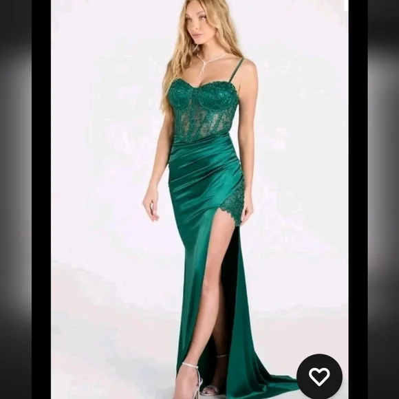 B Darlin Juniors' Corset Formal Lace Satin Gown Sz 13/14 (Women Sz 10) Green - Picture 1 of 15